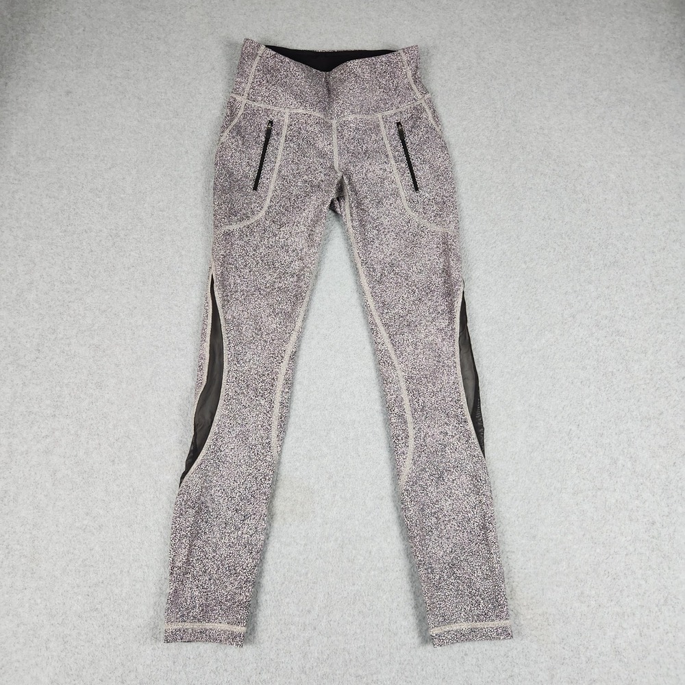 Lululemon Leggings Womens 4 Black White Tight Stuff Tight Mesh Panel Speckle